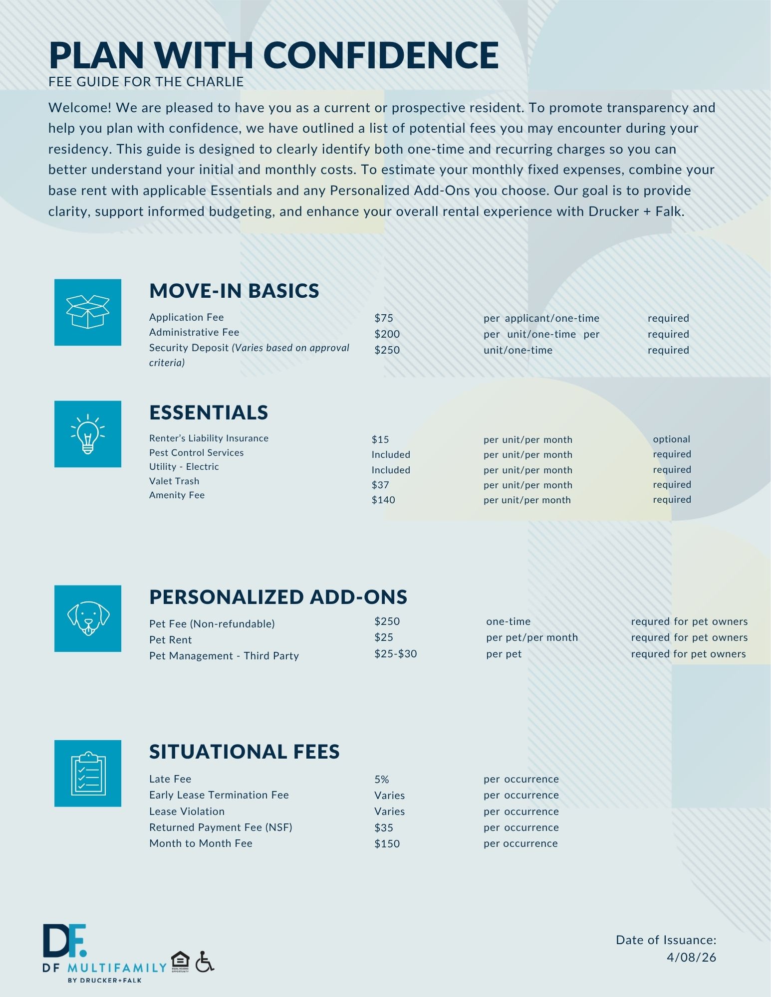 Fee Guide for The Charlie - Please call our leasing office for more details